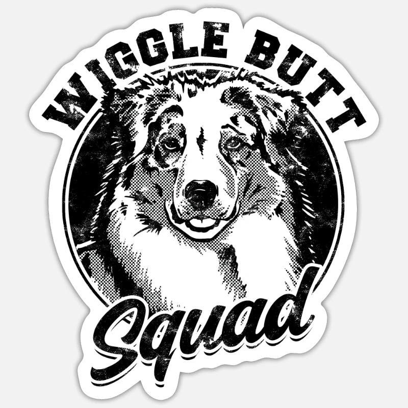 Wiggle Butt Squad - Australier Hund - Sticker Größe S (10 x 10 cm) - Mattweiß