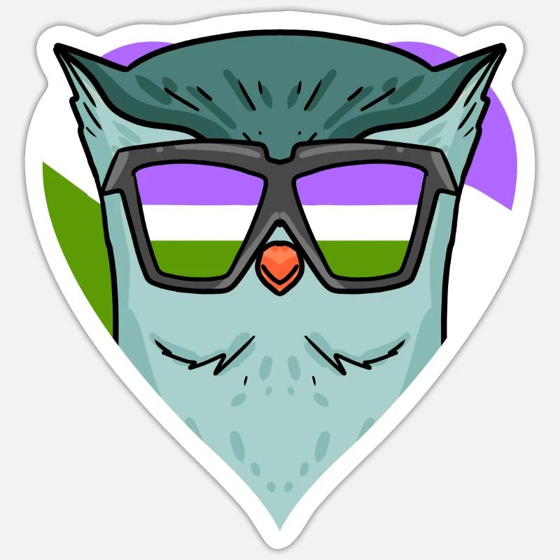 Genderqueer Eule - Sticker Größe S (10 x 10 cm) - Mattweiß