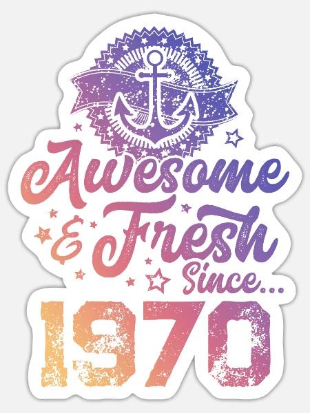 1970 awesome fresh - Sticker Größe S (10 x 10 cm) - Mattweiß