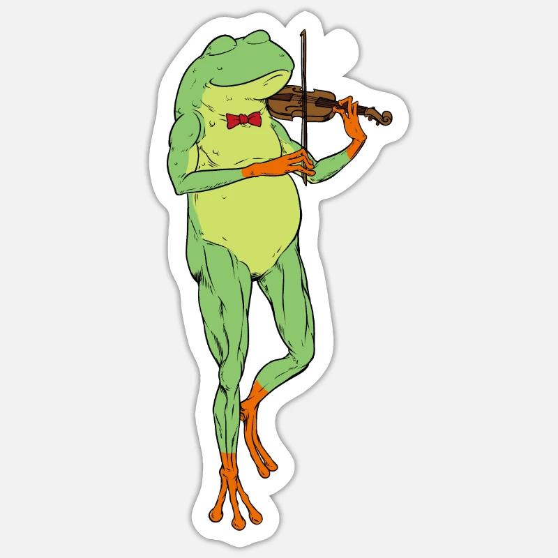 Comic Frog Plays Violin - Sticker size S (10 x 10 cm) - white matte