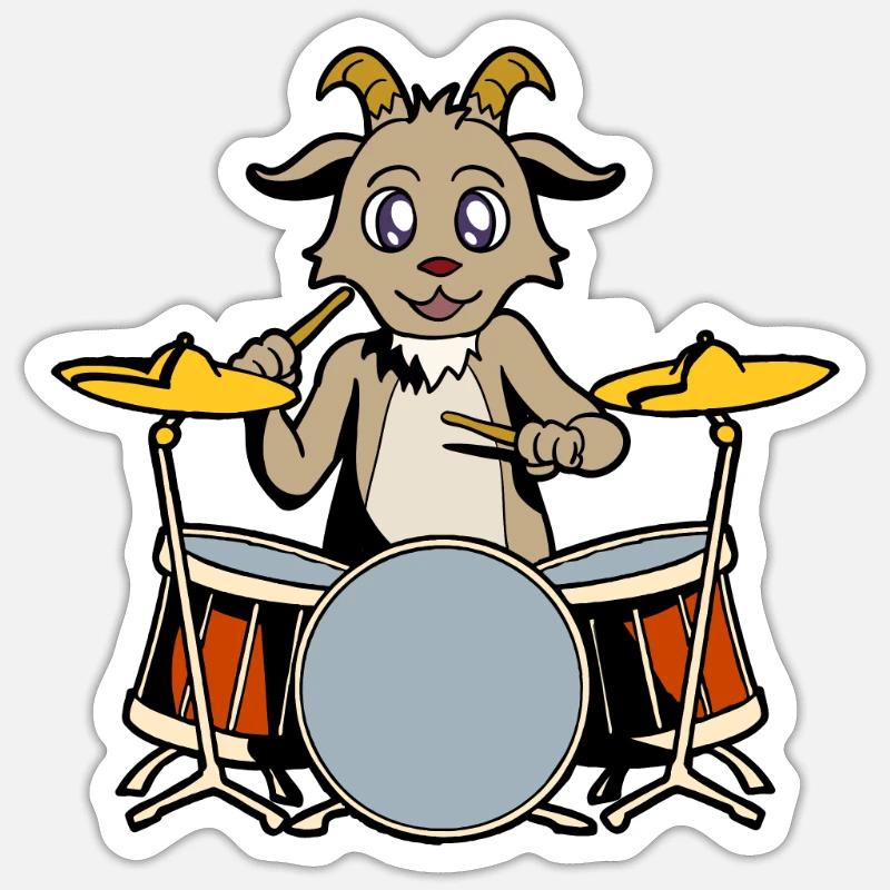 Comic Ziege Schlagzeuger - Sticker Größe S (10 x 10 cm) - Mattweiß