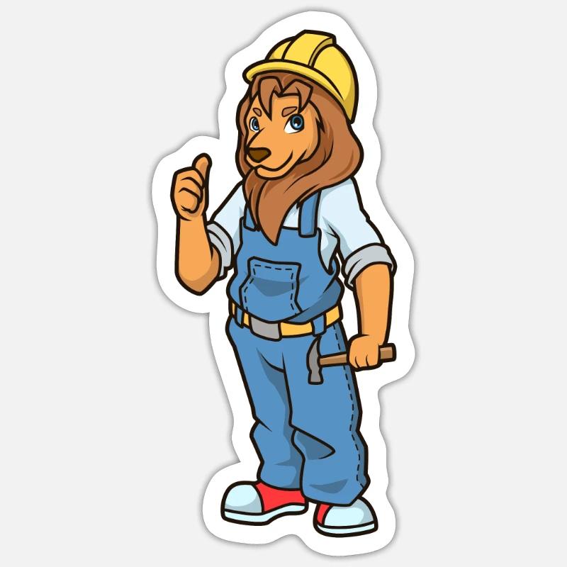 Cartoon Löwe als Bauarbeiter - Sticker Größe S (10 x 10 cm) - Mattweiß
