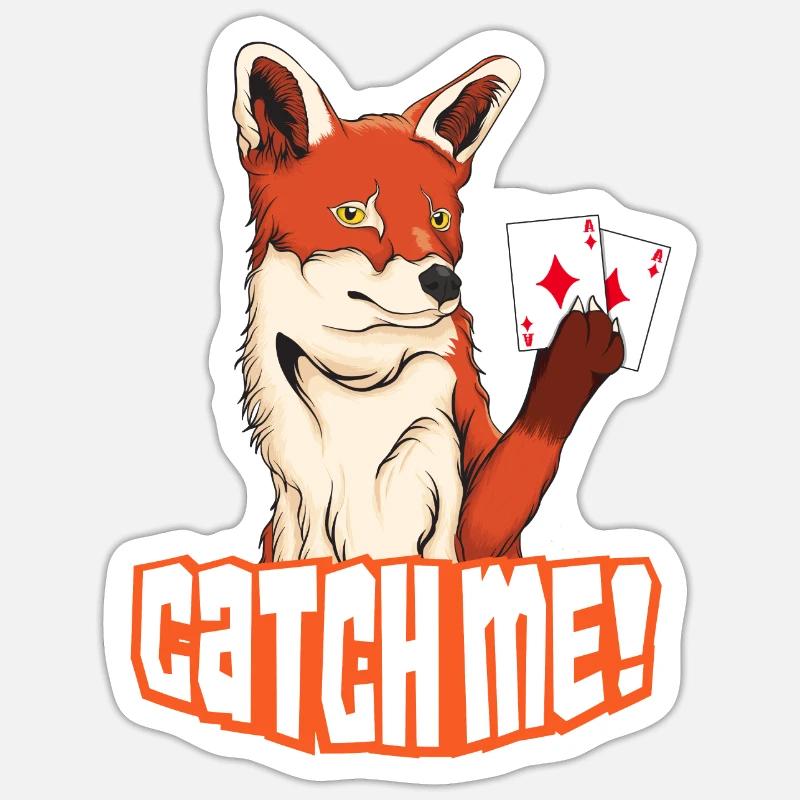 Catch Me Fox attrapé double tête Sticker taille S (10 x 10 cm)