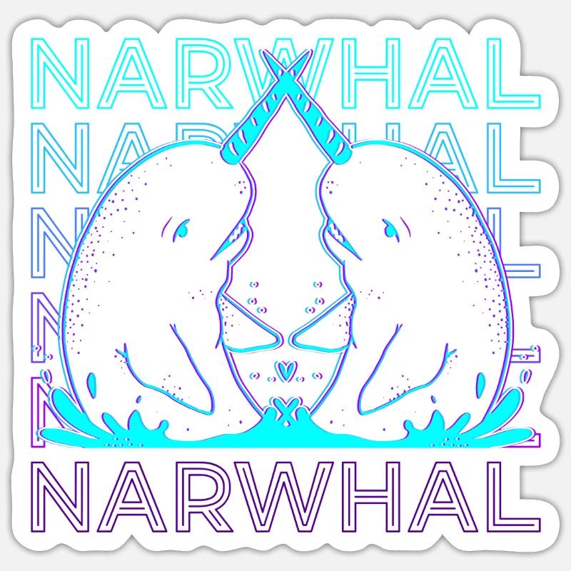 Narval Narwhal Rétro - Sticker taille S (10 x 10 cm) - blanc mat