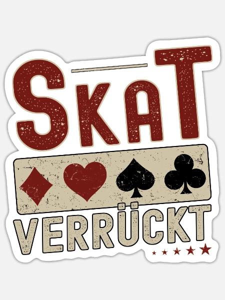 Skat Verrückt Skatspieler - Sticker Größe S (10 x 10 cm) - Mattweiß