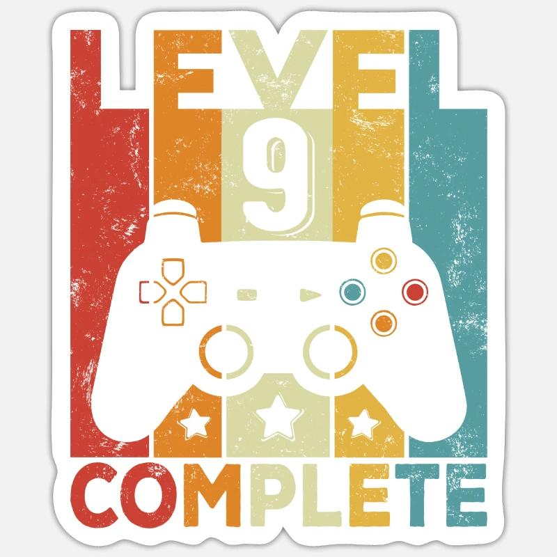 Level 9 Complete 9 Geburtstag Junge Mädchen - Sticker Größe S (10 x 10 cm) - Mattweiß