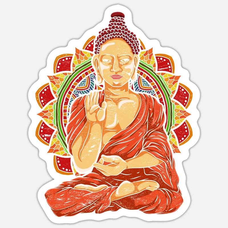 Mandala Bouddha Cadeau Bouddhisme Bouddha - Sticker taille S (10 x 10 cm) - blanc mat