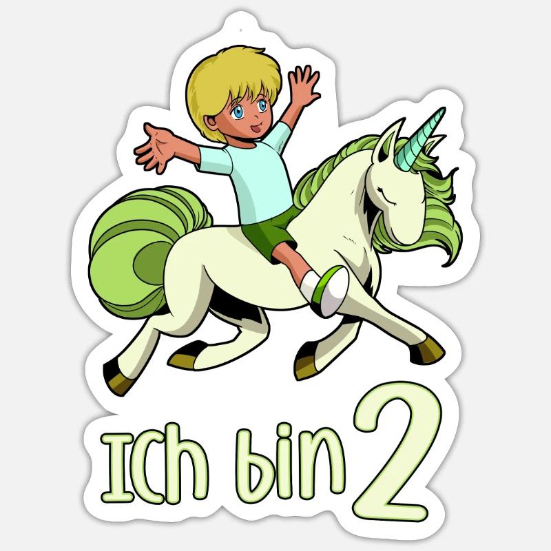 Geburtstagsshirt Einhorn - 2 Geburtstag Junge Sticker Größe S (10 x 10 cm)