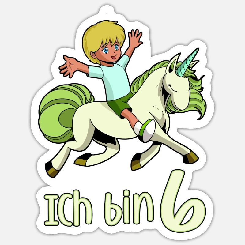 Geburtstagsshirt Einhorn - 6 Geburtstag Junge - Sticker Größe S (10 x 10 cm) - Mattweiß