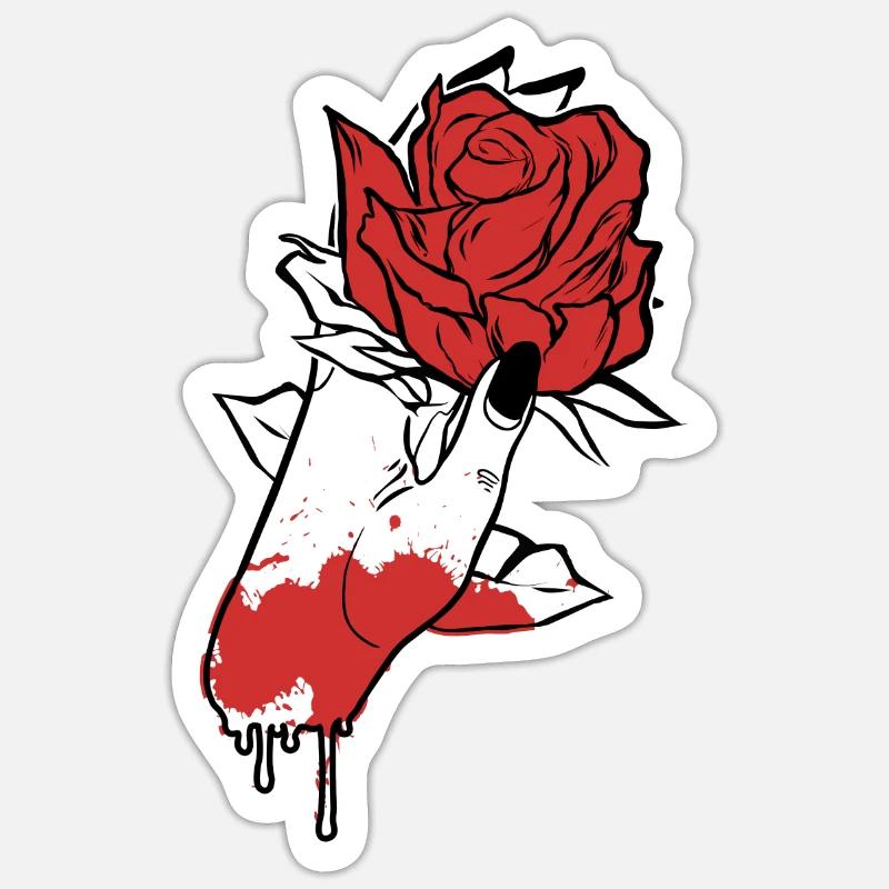 Aesthetic Dark Pattern Hand Bleeding Holding Rose Sticker size S (10 x 10 cm)