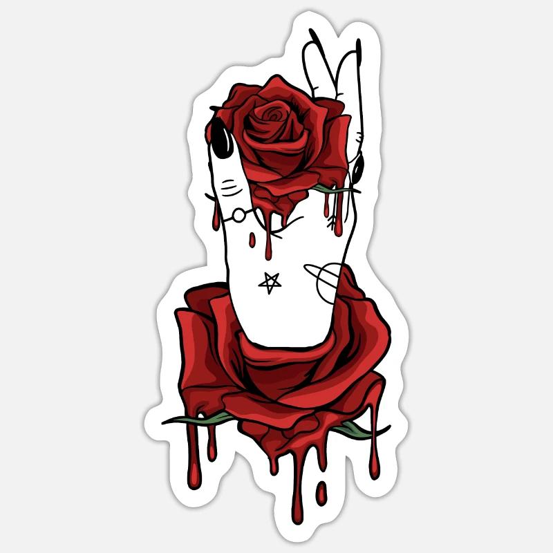 Aesthetic Dark Pattern Hand Bleeding Holding Rose Sticker size S (10 x 10 cm)