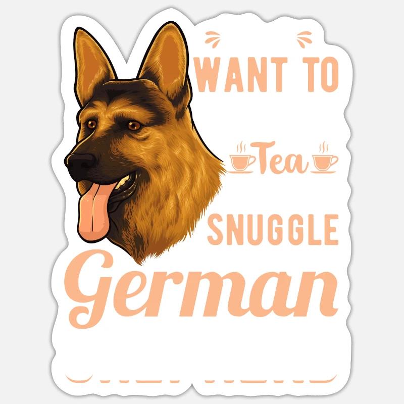 Drinking Tea Cuddling with German Shepherd Sticker size S (10 x 10 cm)