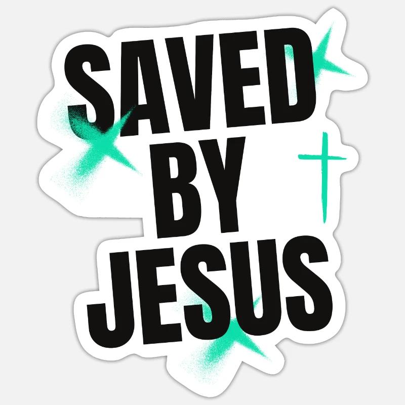 Saved by Jesus - Sticker Größe S (10 x 10 cm) - Mattweiß