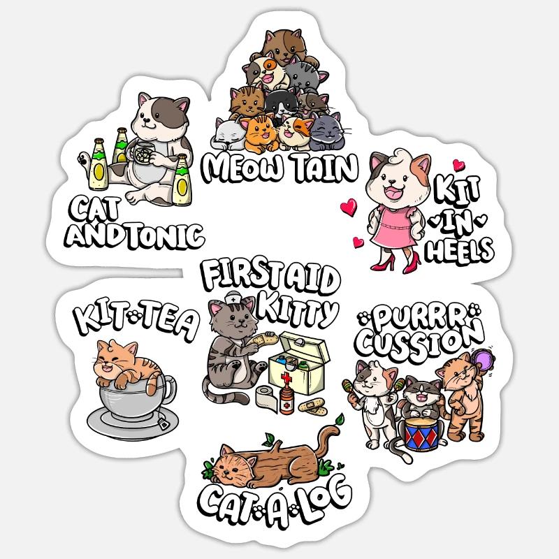 Jeu de mots mignon et drôle de chat | Chat mignon - Sticker taille S (10 x 10 cm) - blanc mat
