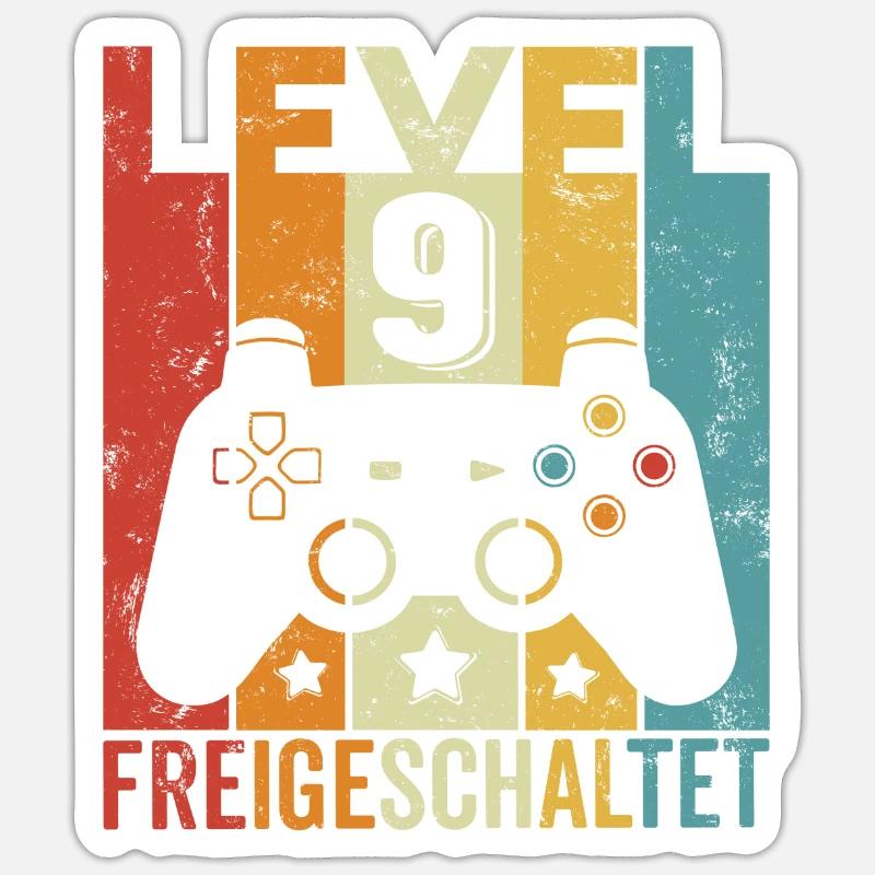 Level 9 Freigeschaltet 9 Geburtstag Junge Mädchen - Sticker Größe S (10 x 10 cm) - Mattweiß