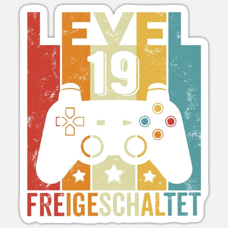 Level 19 Freigeschaltet Geburtstag Junge Mädchen - Sticker Größe S (10 x 10 cm) - Mattweiß