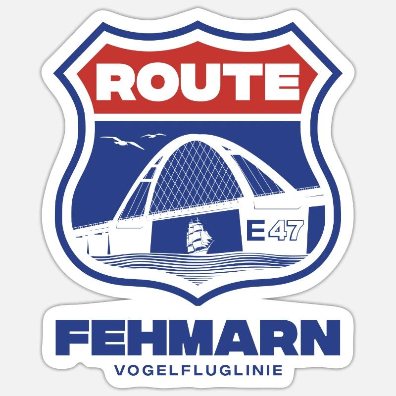 Fehmarn Route E47 II - Sticker Größe S (10 x 10 cm) - Mattweiß