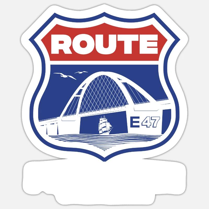 Fehmarn Route E47 - Sticker Größe S (10 x 10 cm) - Mattweiß
