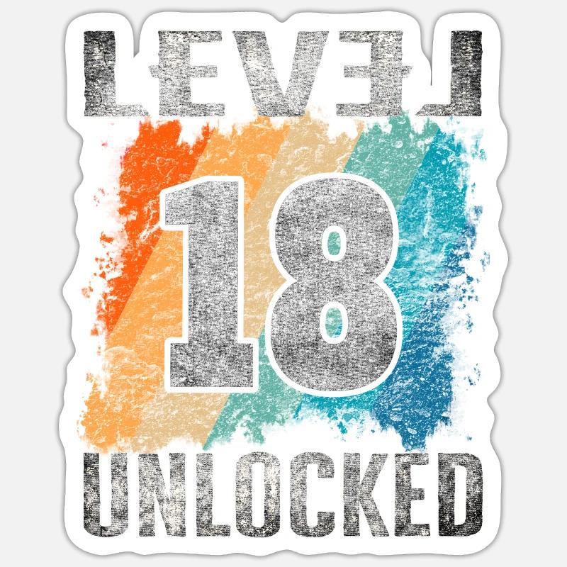 Geburtstag Geschenk Level Unlocked 18 Jahre - Sticker Größe S (10 x 10 cm) - Mattweiß