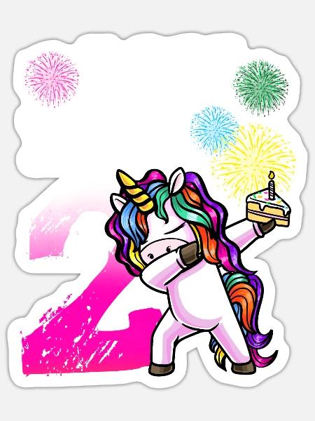 Zweiter Geburtstag Mädchen 2 Jahre Einhorn - Sticker Größe S (10 x 10 cm) - Mattweiß