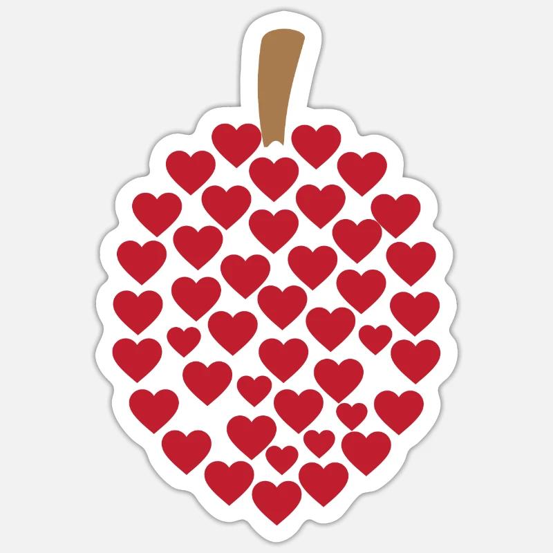 Durian Herzen - Sticker Größe S (10 x 10 cm) - Mattweiß