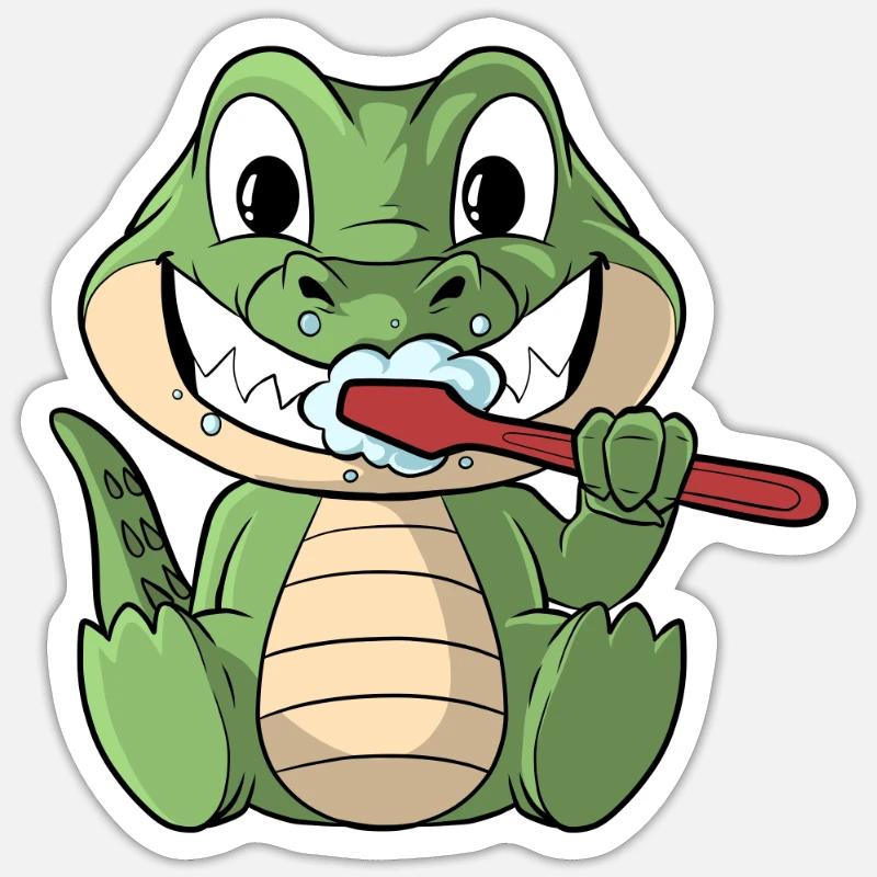 Brushing Crocodile Teeth Brushing - Sticker size S (10 x 10 cm) - white matte