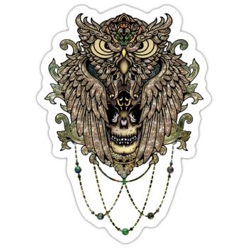 Elegante Eule mit Totenkopf - Sticker Größe S (10 x 10 cm) - Mattweiß - Vorne