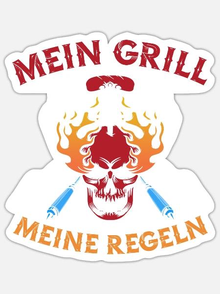 Grillen Grillmeister BBQ - Sticker Größe S (10 x 10 cm) - Mattweiß