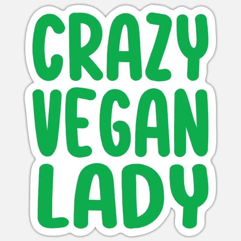 Crazy Vegan Lady - Sticker taille S (10 x 10 cm) - blanc mat