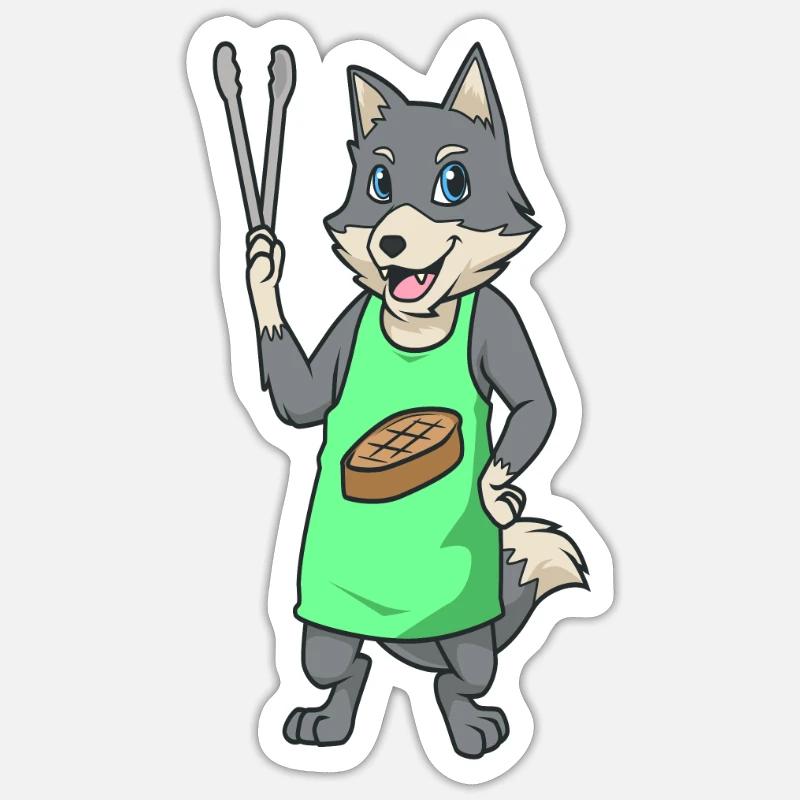 Wolf is grill master - Sticker size S (10 x 10 cm) - white matte