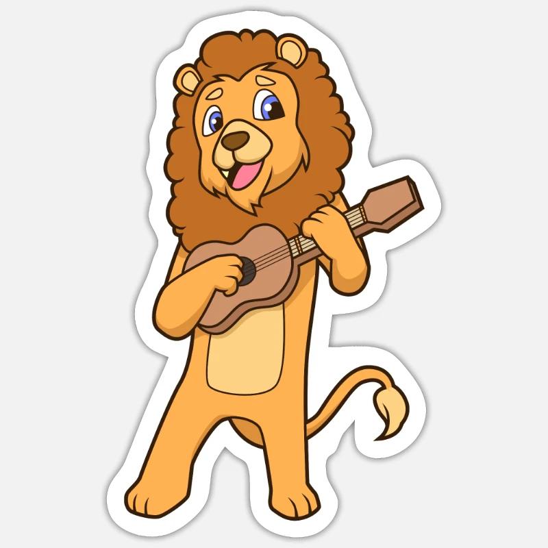 Comic Löwe spielt Ukulele - Sticker Größe S (10 x 10 cm) - Mattweiß