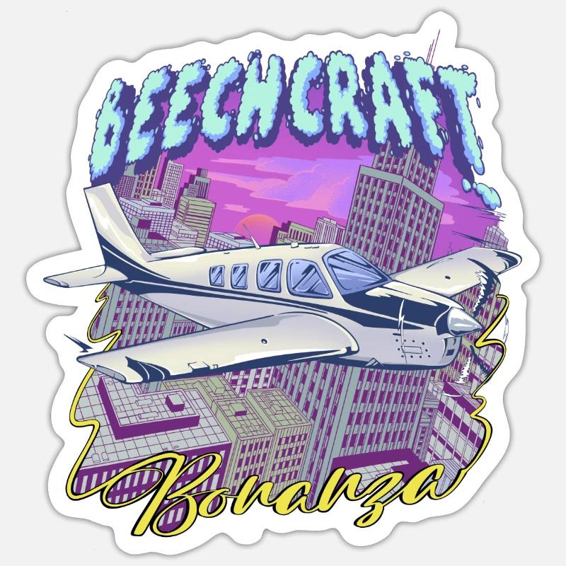 Beech Bonanza Skyline - Sticker Größe S (10 x 10 cm) - Mattweiß