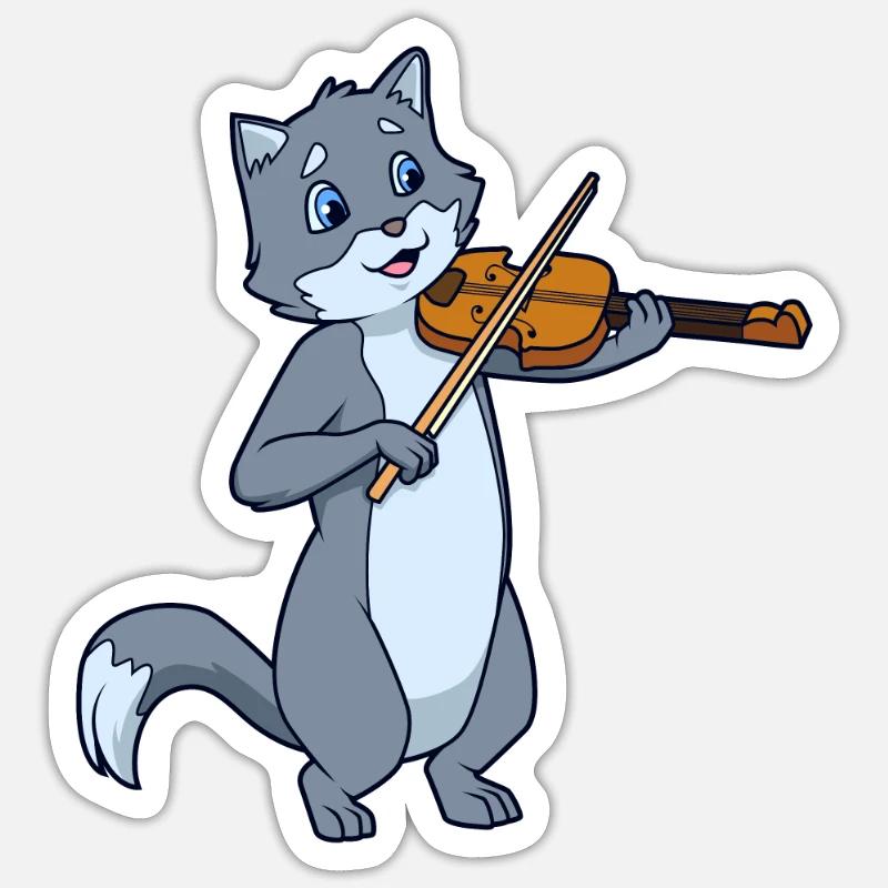 Comic Cat Plays Violin - Sticker size S (10 x 10 cm) - white matte