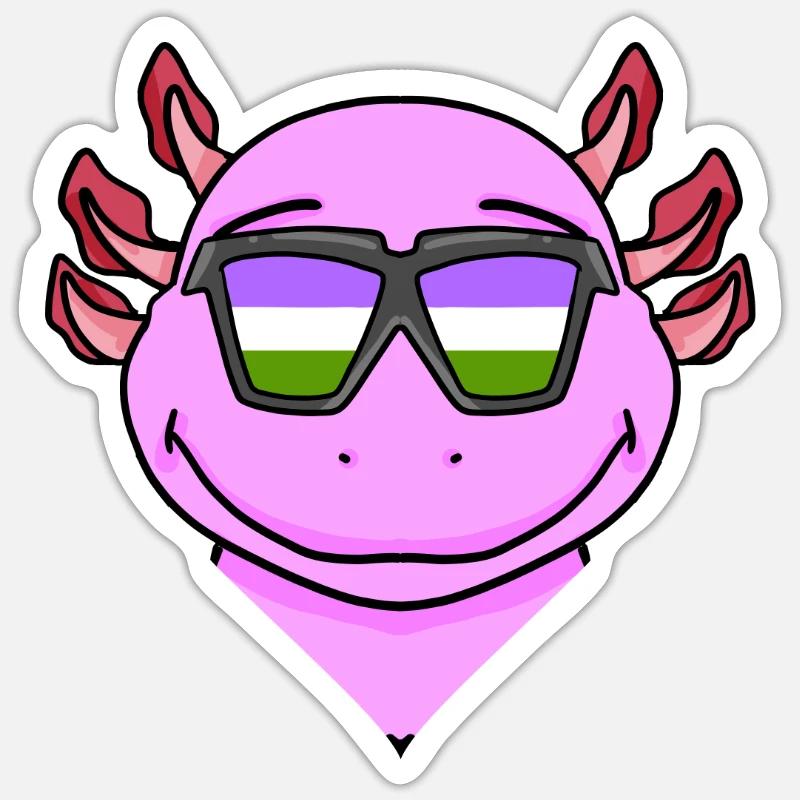 Genderqueer Axolotl - Sticker taille S (10 x 10 cm) - blanc mat