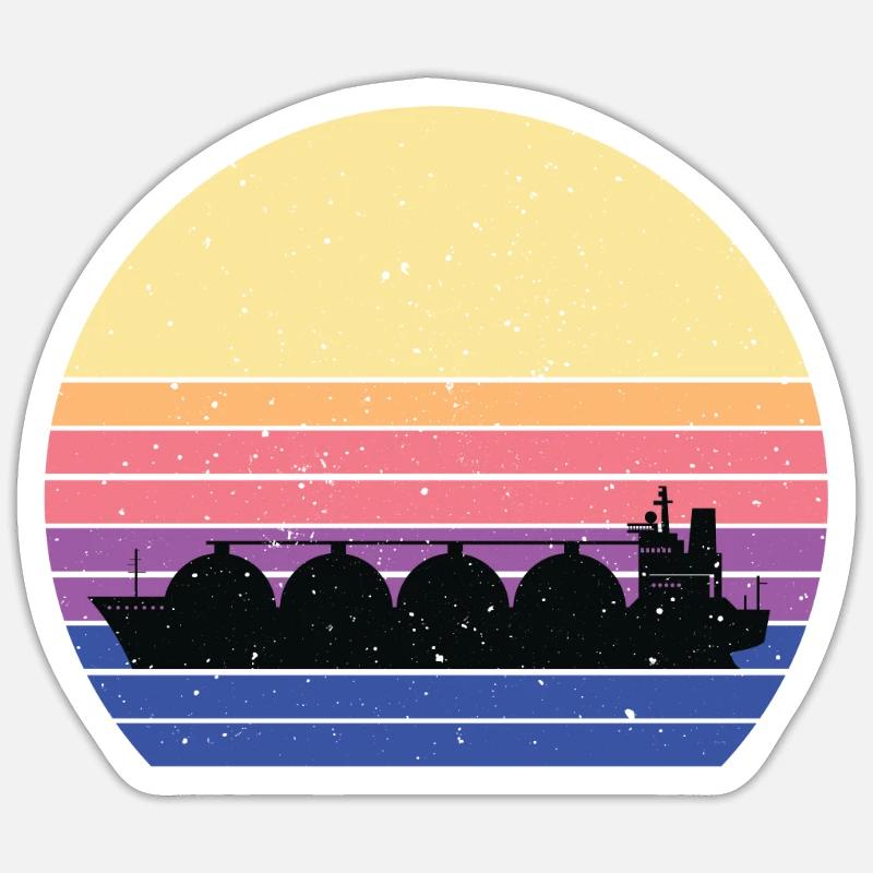 Retro LNG Tankschiff - Sticker Größe S (10 x 10 cm) - Mattweiß