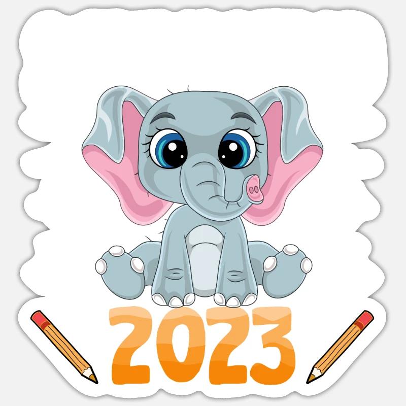 Elefant Schulkind 2023 - Sticker Größe S (10 x 10 cm) - Mattweiß