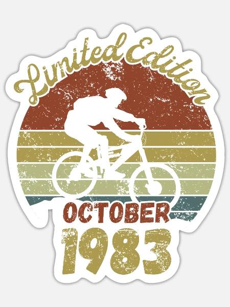 Geburtstag Fahrrad Bike October 1983 - Sticker Größe S (10 x 10 cm) - Mattweiß