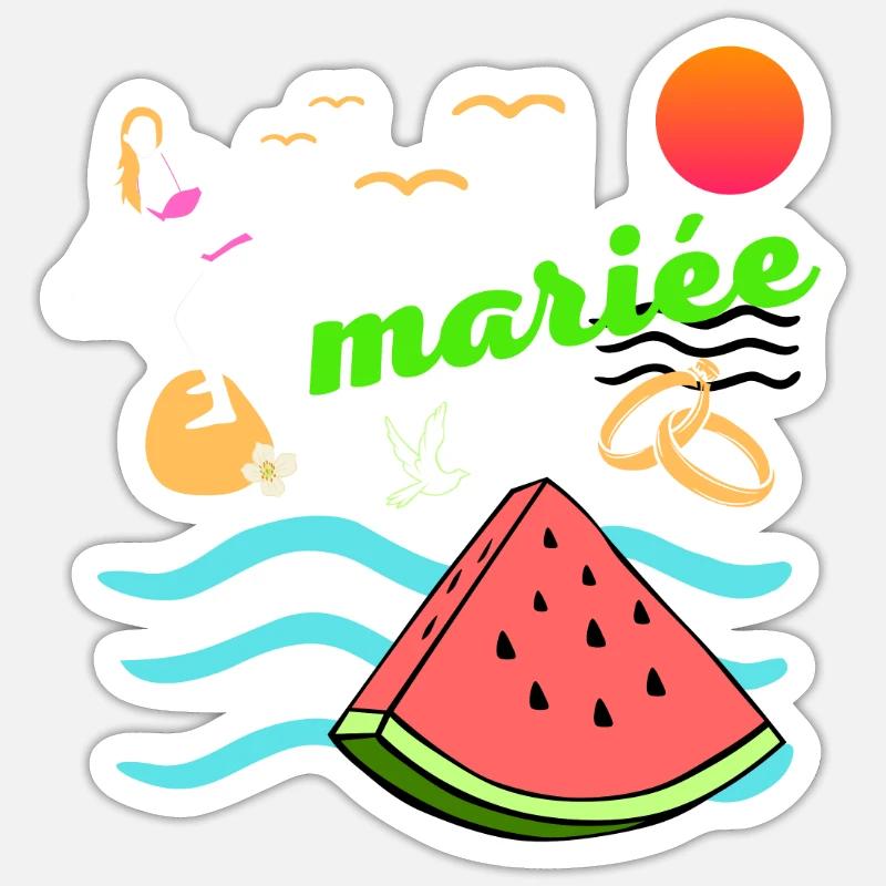 EVJF Surf Hawaï pastèque été Team mariée - Sticker taille S (10 x 10 cm) - blanc mat