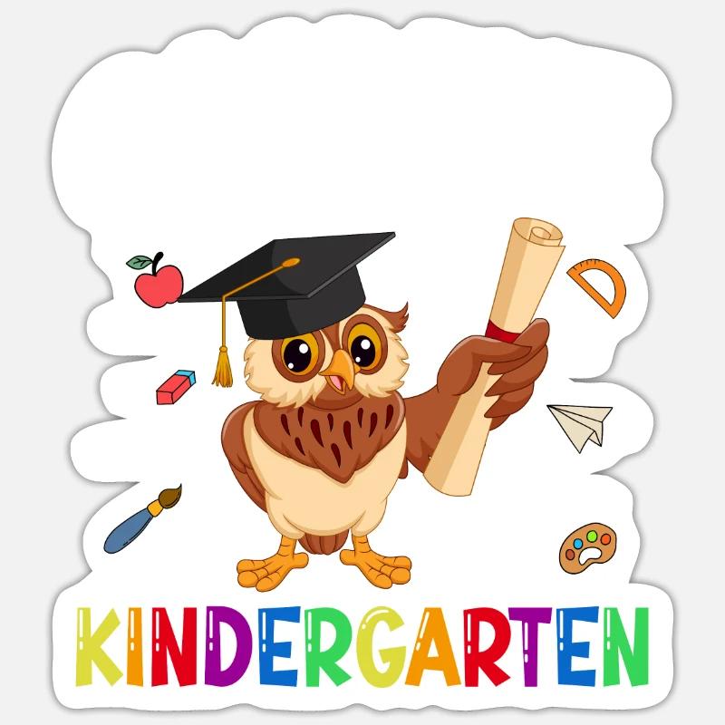 Goodbye Kindergarten Eule Schultüte - Sticker Größe S (10 x 10 cm) - Mattweiß