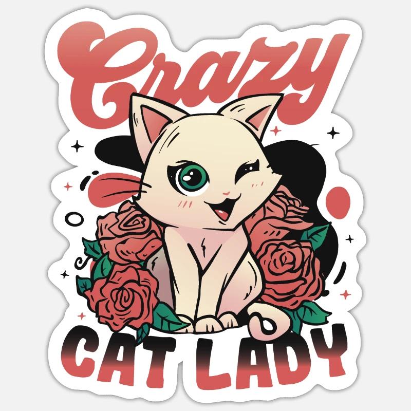 Dame chat folle Sticker taille S (10 x 10 cm)