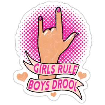 Girls Rule Boys Drool Feminist Women Empowerment - Sticker size S (10 x 10 cm) - white matte - Front