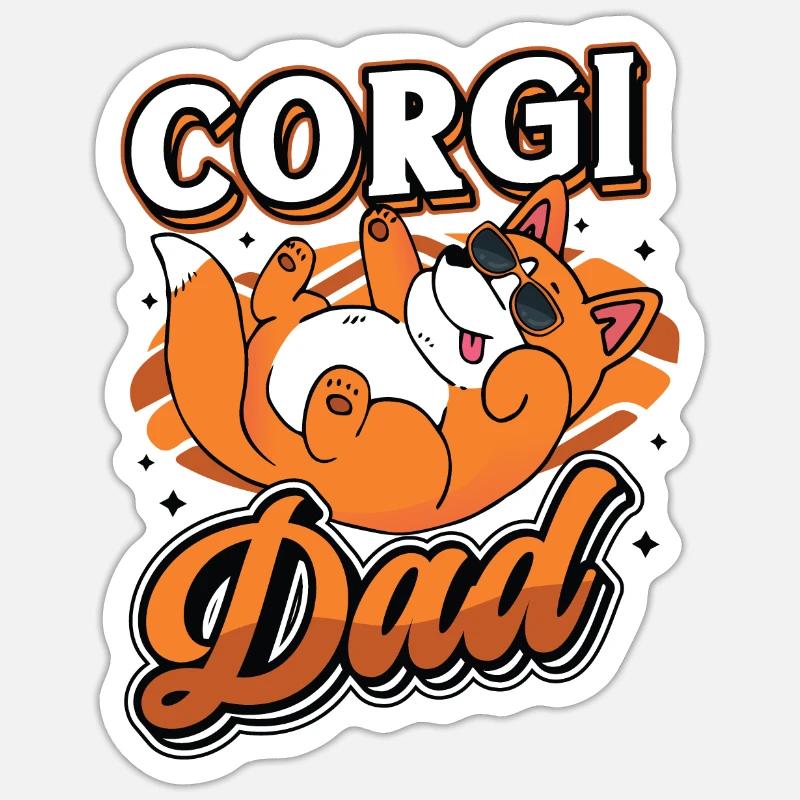 Corgi Dad - Sticker Größe S (10 x 10 cm) - Mattweiß
