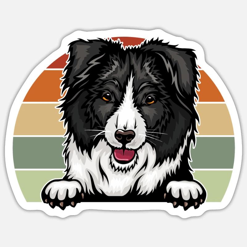 Border Collie mit Retro-Farbhintergrund - - Sticker Größe S (10 x 10 cm) - Mattweiß