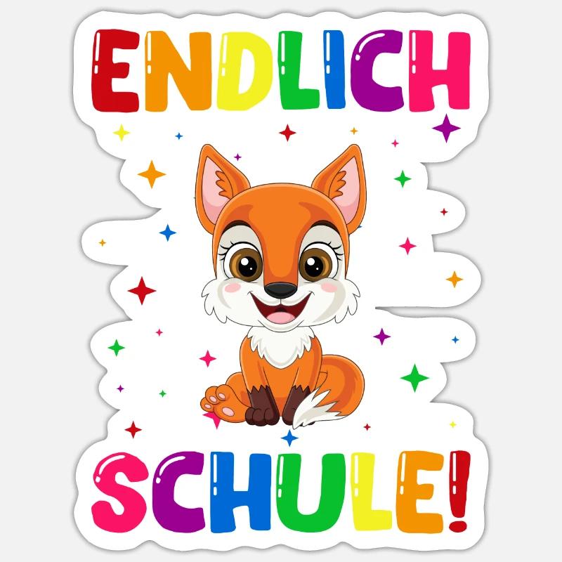 Endlich Schule Fuchs Einschulung Schulkind - Sticker Größe S (10 x 10 cm) - Mattweiß