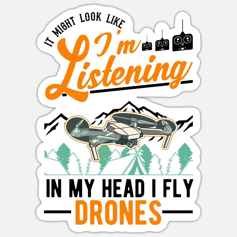 Drone Pilote Cadeau Drone Quadcopter - Sticker taille S (10 x 10 cm) - blanc mat