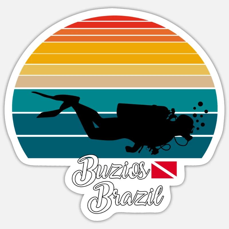 Buzios Brésil Plongée - Sticker taille S (10 x 10 cm) - blanc mat