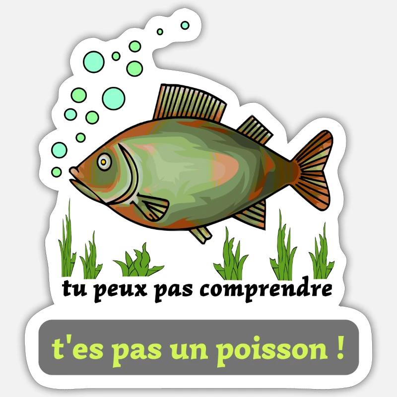 poisson vert : tu peux pas comprendre ! - Sticker taille S (10 x 10 cm) - blanc mat