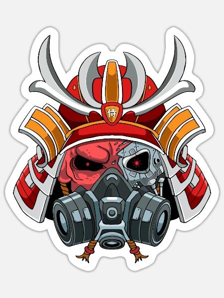 Cyborg Samurai-Krieger Bushido Cyber-Ästhetik - Sticker Größe S (10 x 10 cm) - Mattweiß