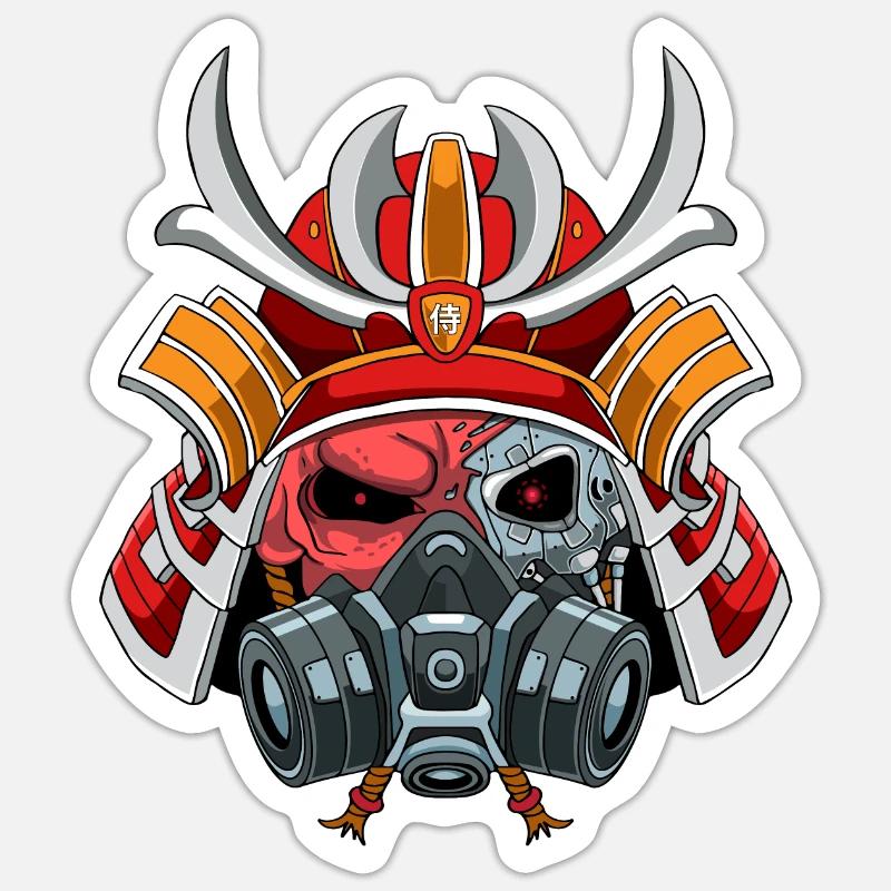 Cyborg Samurai-Krieger Bushido Cyber-Ästhetik - Sticker Größe S (10 x 10 cm) - Mattweiß