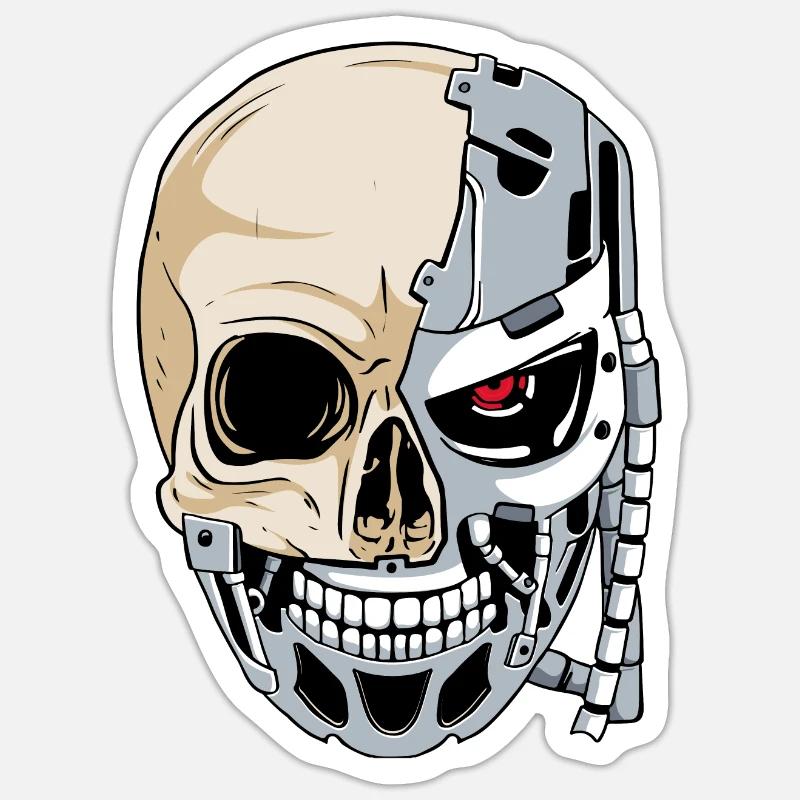 Cyborg-Schädel Cyber-Ästhetik - Sticker Größe S (10 x 10 cm) - Mattweiß